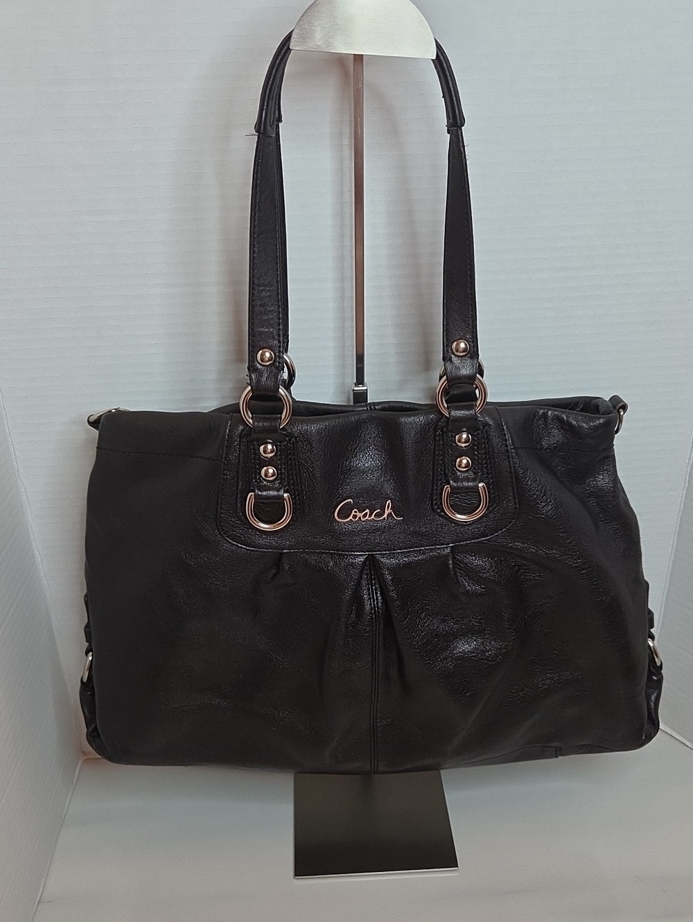 Coach Ashley Black Leather Large Satchel Carryall Bag - Style F15513